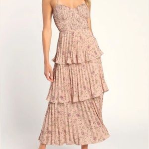 Lulus Cascading Pink Floral Tiered Dress. Color: Pink Floral Print. Size S.